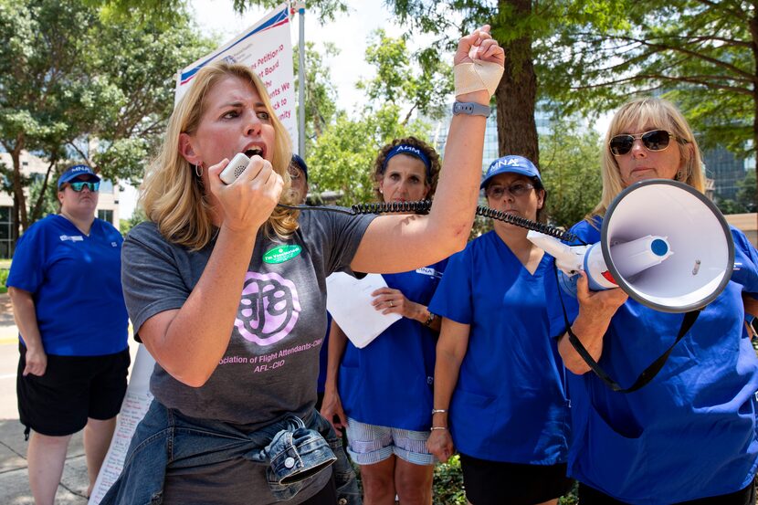 Association of Flight Attendants international president Sara Nelson spoke last week at a...