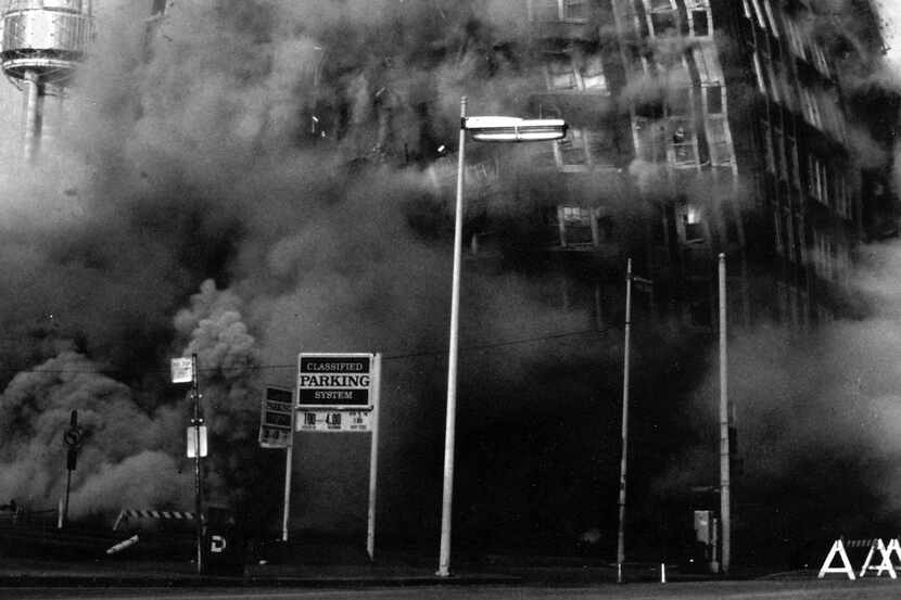 A 30-second implosion on May 23, 1982, reduced the 60-year-old Texas Bank Building to a...