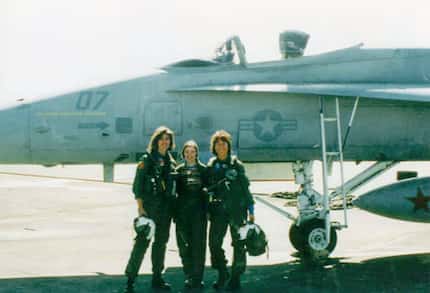 Tammie Jo Shults (left), Sue Hart and Linda Maloney were among the first women pilots in the...