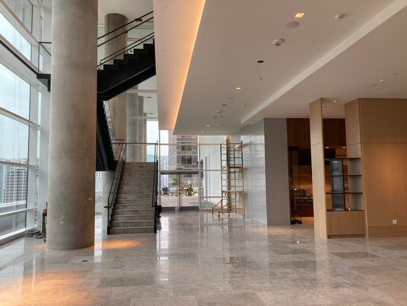 The lobby stairs in downtown Dallas' new JW Marriott Hotel, which opens in June.