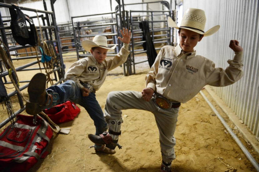 Superbull Junior team members Riggen Hughes and Garrett Gonzalez do the Gangnam Style dance...