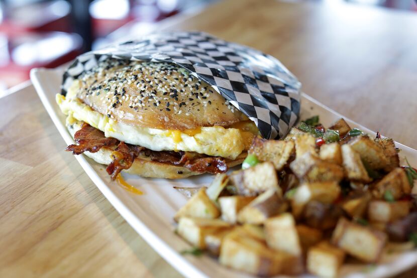 The Everything Bagel Sandwich at Cedar Creek Brewhouse and Eatery in Farmers Branch