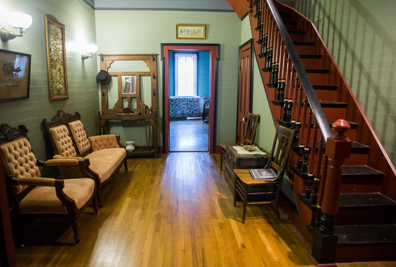 The first floor hallway inside the Lawrence House in the Opal Lawrence Historical Park in...