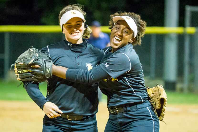 Mansfield's Rasheda Townsend (right) celebrates with Paxton Scheurer after a victory over...
