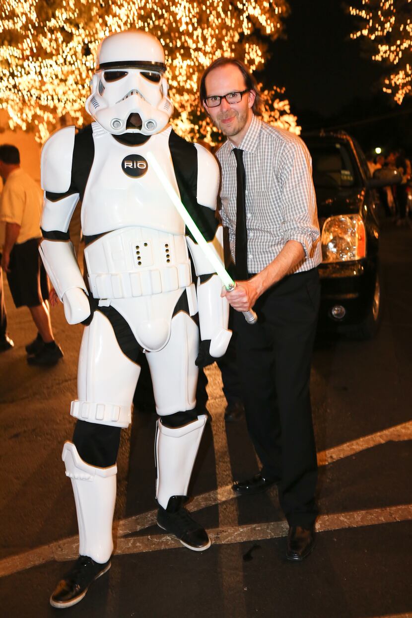 Rio Room's stormtrooper and Christopher Wynn at Fashion's Night Out at Highland Park Village...