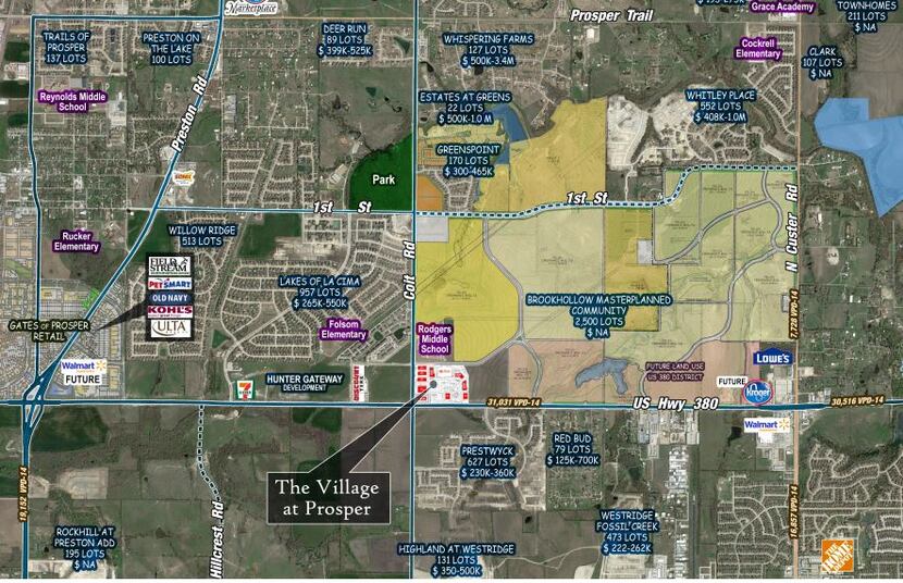 Aerial locator map of the proposed Village at Prosper. 