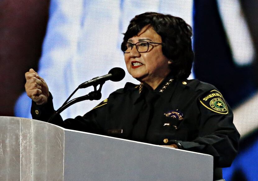 Dallas County Sheriff Lupe Valdez speaks during the Democratic National Convention Thursday,...