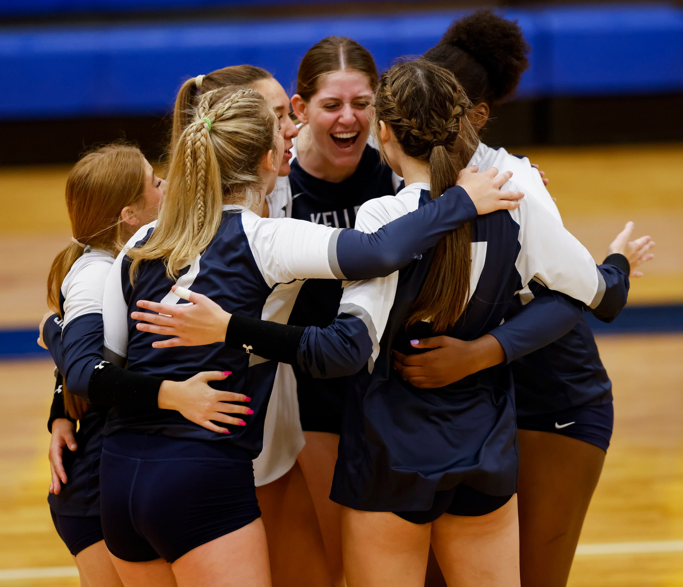 Keller celebrates a point against Southlake Carroll during a 4-6A volleyball match on...