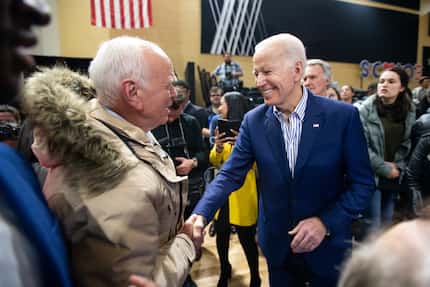 Joe Biden shakes hands at a campaign event at Wofford University on Feb. 28, 2020 in...