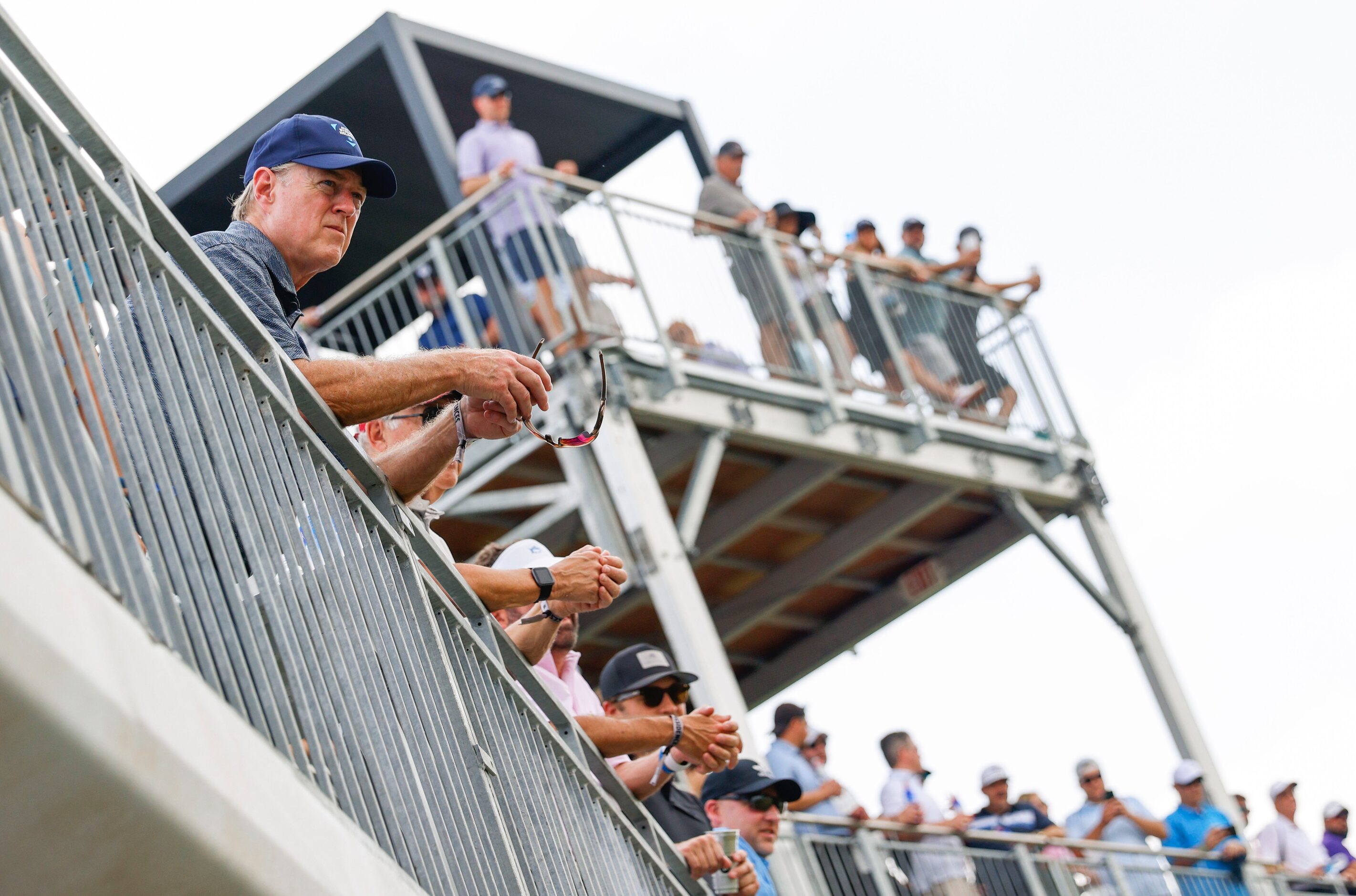 Crowd watch on the 18th hole during the second round of the AT&T Byron Nelson at TPC Craig...