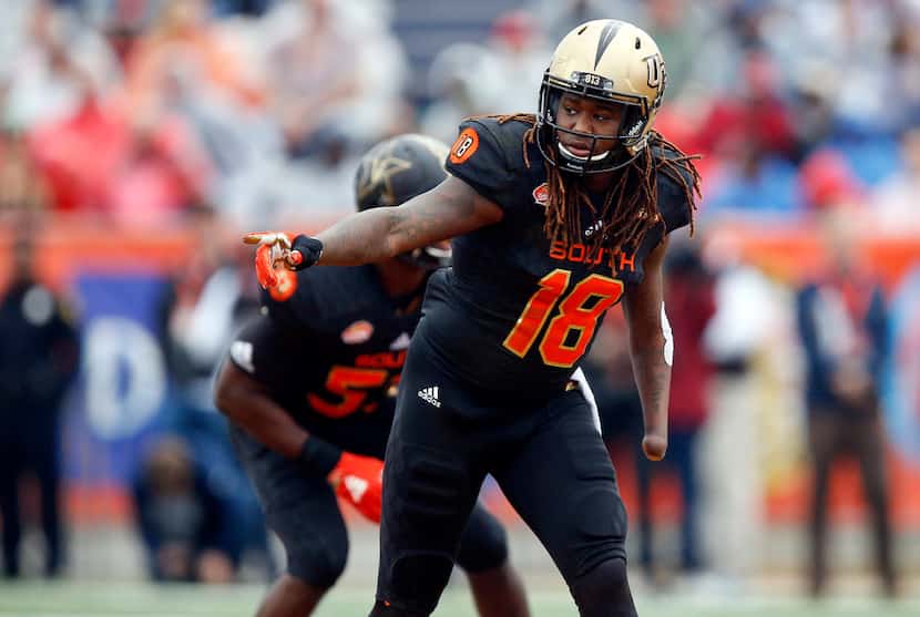 FILE - In this Jan. 27, 2018, file photo, South Squad outside linebacker Shaquem Griffin, of...