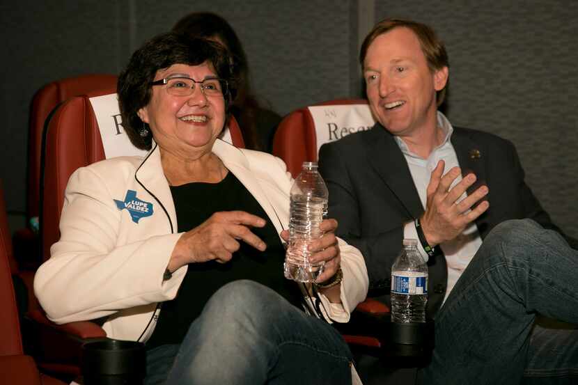 Democratic gubernatorial candidates Lupe Valdez and Andrew White chatted at the Jolt Texas...