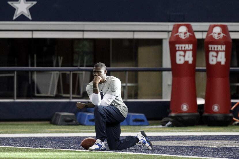 Dallas Cowboys cornerback Morris Claiborne (24) watches practice at the Silver and Blue...