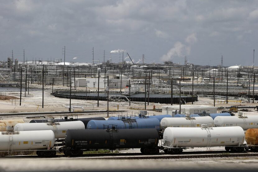  Railroad tanker cars line alongside a Dow Chemicals plant in Freeport, Texas. The Dow...