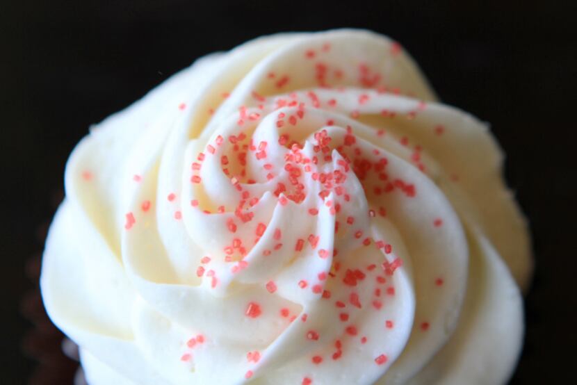 A red velvet cupcake from Creme de la Cookie.