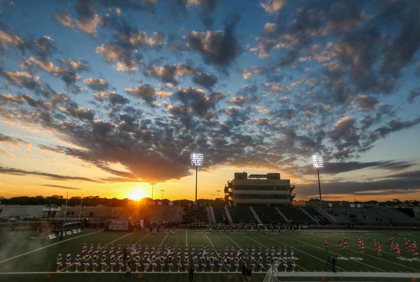 The sun sets over Joy & Ralph Ellis Stadium prior to a matchup between Nimitz and Flower...