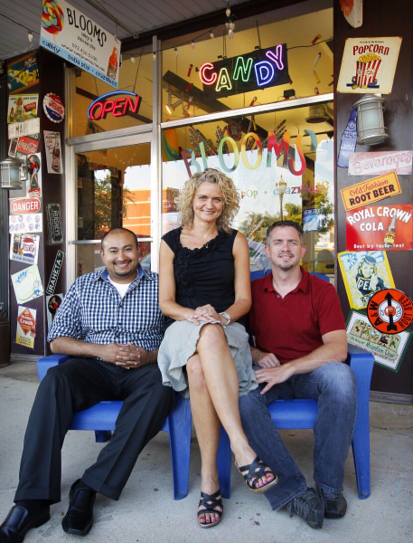 Blooms Candy and Soda Pop Shop co-owners from left, Sid Iraheta, Nicole Winn, and John...