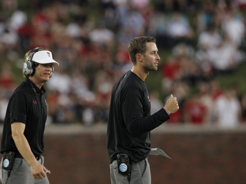 Texas Tech Red Raiders head coach Kliff Kingsbury in action against the Southern Methodist...