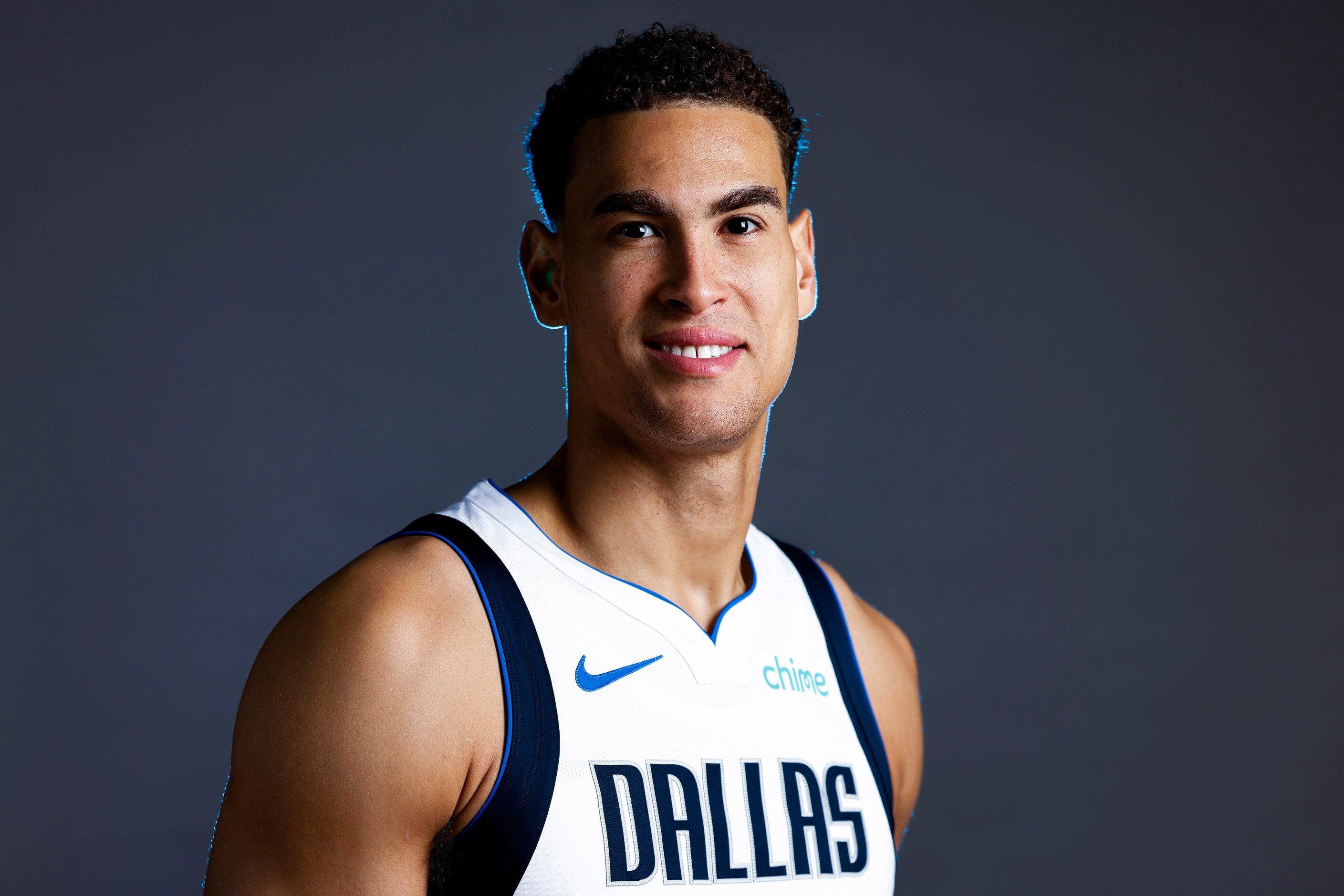 Dallas Mavericks’ Dwight Powell poses for a photo during the media day on Friday, Sept. 29,...