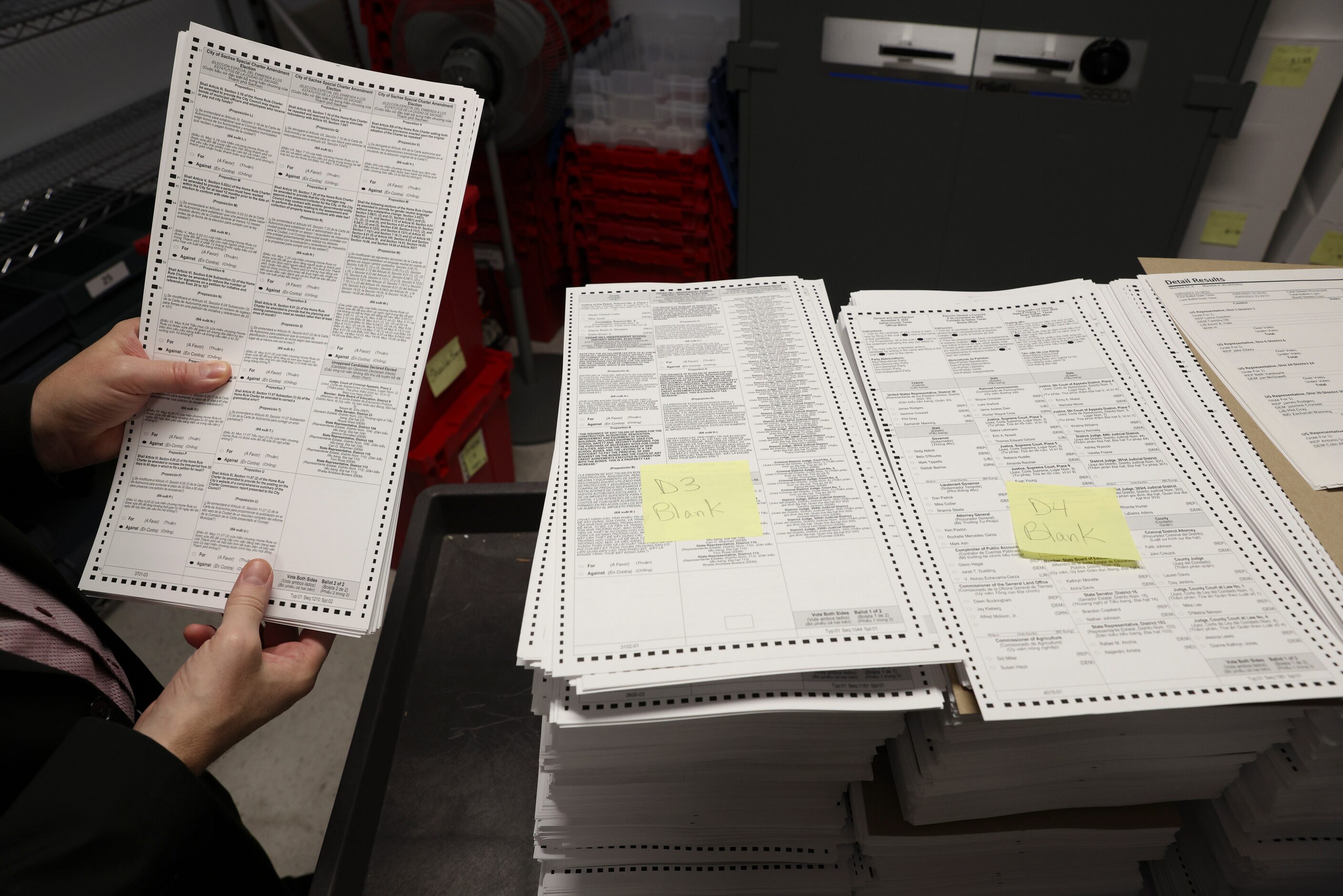 Blank ballots, Thursday, Oct. 6, 2022 at Dallas County Election Center in Dallas.