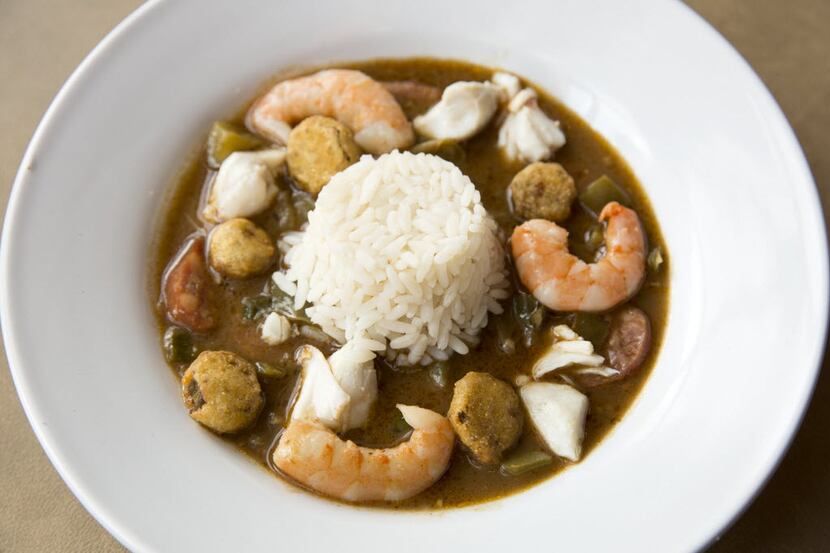 Gumbo with shrimp, fried okra and andouille sausage at Julia Pearl. Tre Wilcox is culinary...