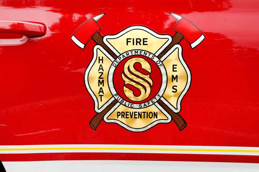 A Southlake Fire Department logo is pictured on a department vehicle in Southlake, Texas,...