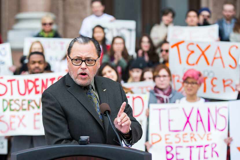  Texas Senator Jose Rodriguez of El Paso speaks at a rally at the Texas state capitol on...