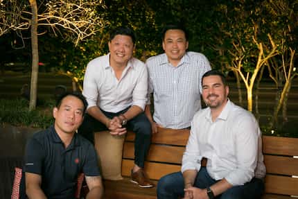 Friends (from left) Kin Ho, Allen Lo, Wayne Yung and and Kaleb Harrell started Hawkers Asian...