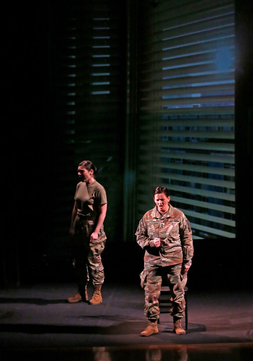 Staff Sgt.  Michaela Shelton, portraying The Soldier, left, and Master Sergeant Rose Ryon,...