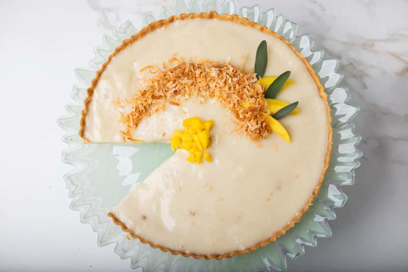 A mango coconut tart adds freshness to your Thanksgiving table.
