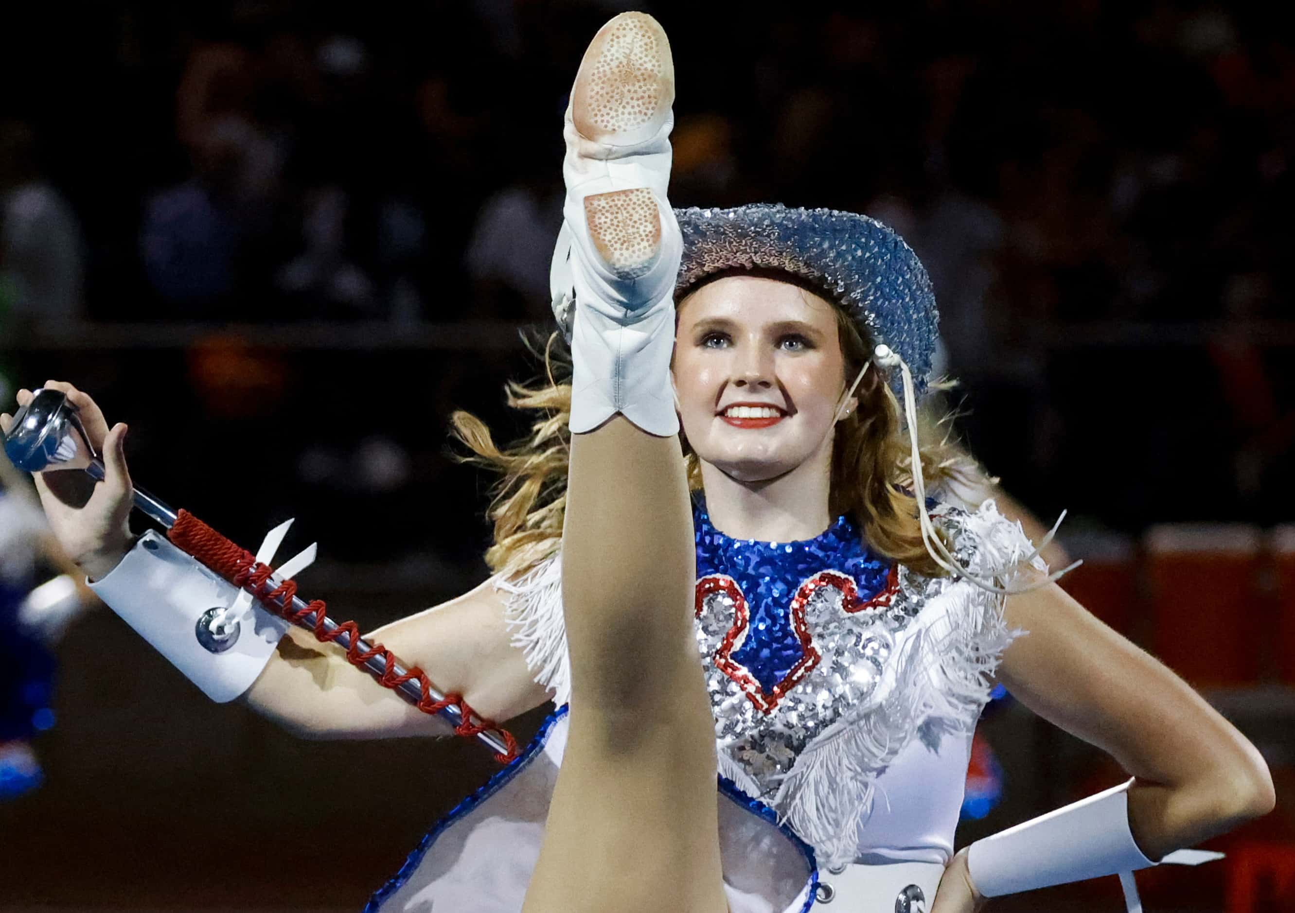 Parish Episcopal School Rosette Lieutenant Laney Haddock performs during the halftime of a...