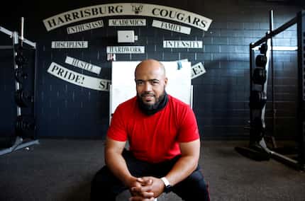 Harrisburg High football coach/athletic director Calvin Everett poses for a photo in the...