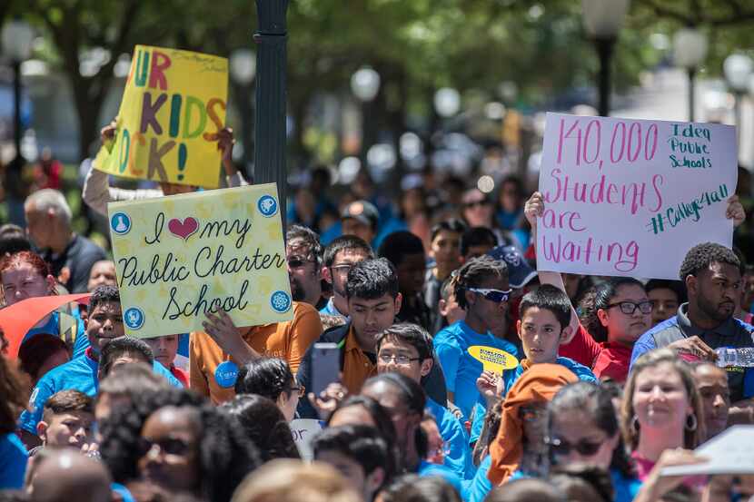 The Texas Charter School Association and students marched before a rally on the south steps...