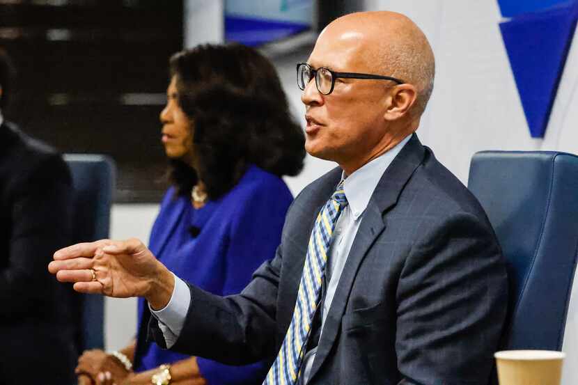 Dallas County District Attorney John Creuzot during a debate with candidate Faith Johnson at...