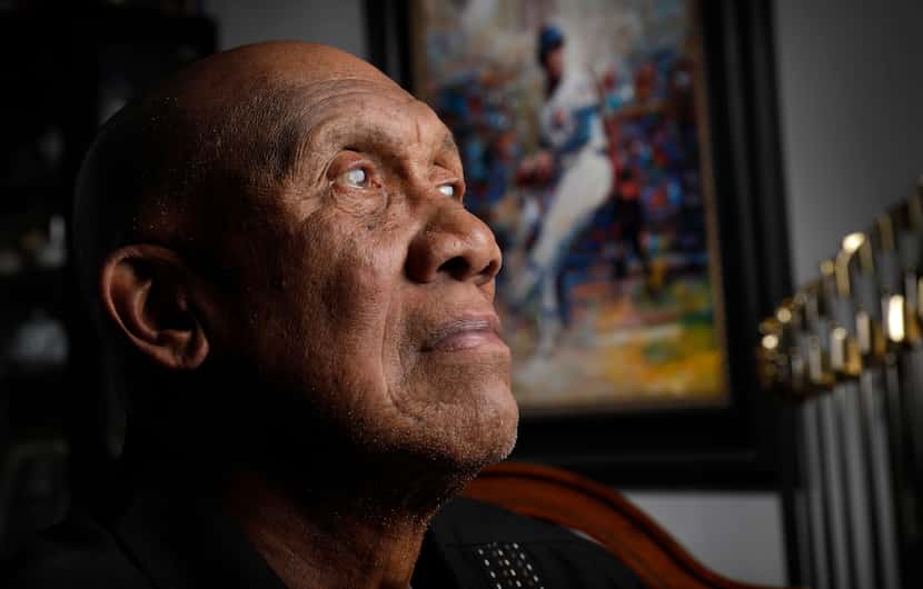 Former Texas Rangers and Chicago Cubs pitcher Ferguson Jenkins is pictured with an oil...
