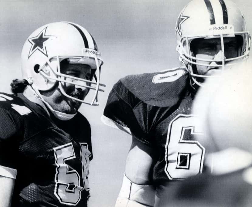 Dallas Cowboys' defensive tackles Randy White, left, and Don Smerek, veterans who said that...