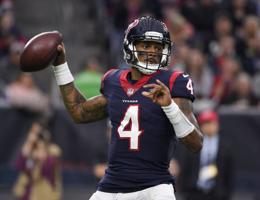 FILE - In this Sunday, Dec. 30, 2018 file photo, Houston Texans quarterback Deshaun Watson...