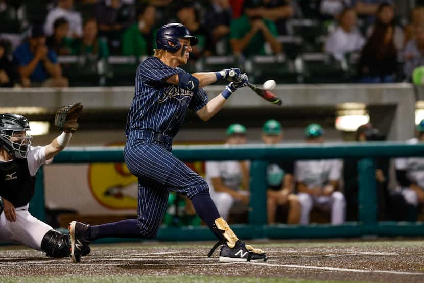 Keller Ty Zahradnik (27) hits the ball during the second inning of a game against Southlake...