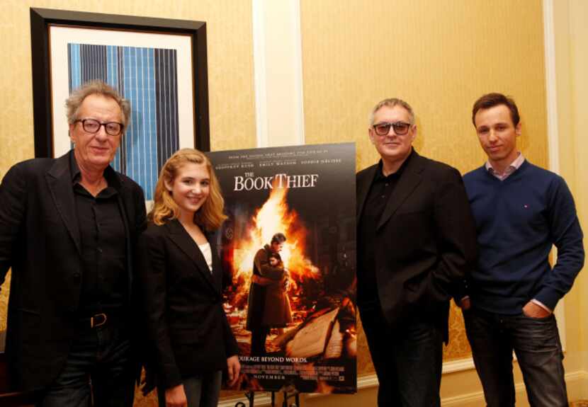 Geoffrey Rush (from left), Sophie Nelisse, Brian Percival and Markus Zusak stopped in Dallas...