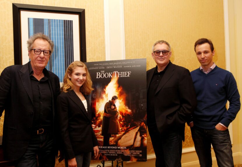 Geoffrey Rush (from left), Sophie Nelisse, Brian Percival and Markus Zusak stopped in Dallas...