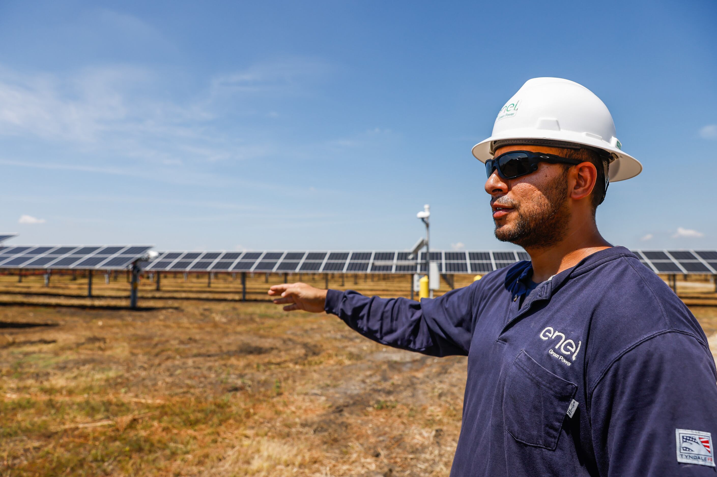 Jonathon Parras, site lead/interim manager for Enel Green Power, talks about solar panels at...