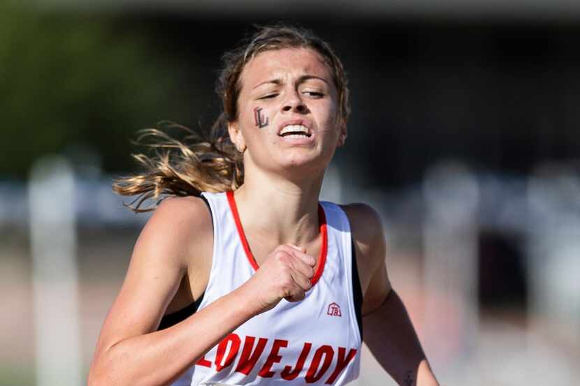 Lovejoy sophomore Amy Morefield races to the finish line during the Class 5A girls Region II...