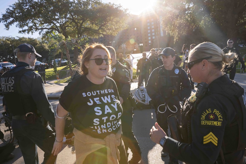 Police detain Rabbi Rachel Kipnes, Jewish Voice for Peace Rabbinical Council member, as...