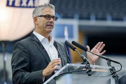 YTexas CEO Ed Curtis addresses attendees at the start of the 2022 YTexas Summit at AT&T...