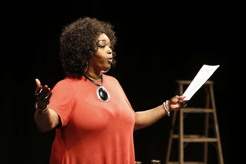 Liz Mikel acts in a production of "White Rabbit Red Rabbit" at the Wyly Theatre in Dallas on...