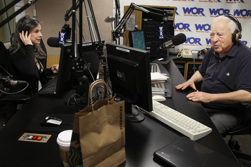 Arthur Frommer, at age 83, and his daughter, Pauline Frommer, prepare for their radio show...