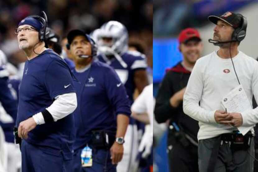 Cowboys defensive coordinator Dan Quinn and 49ers head coach Kyle Shanahan.