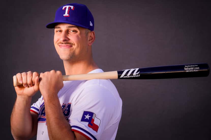 Texas Rangers infielder Nathaniel Lowe photographed at the team's training facility on...