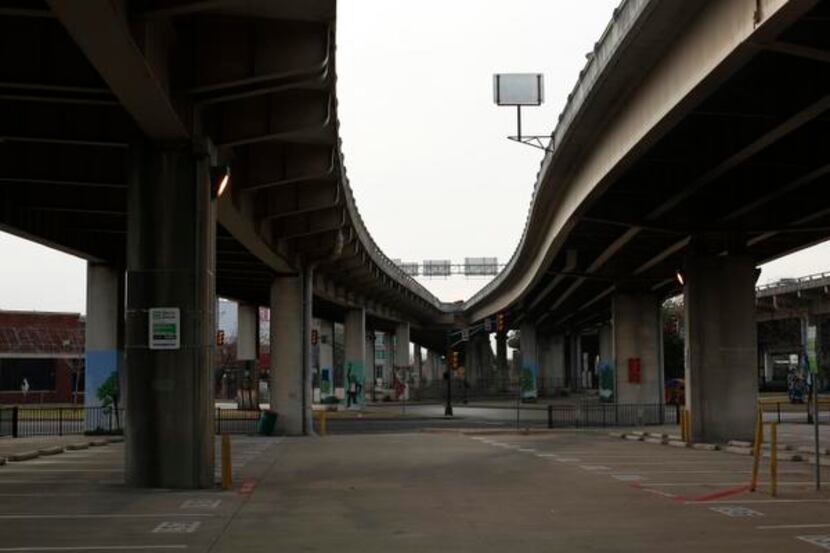 
Underneath the elevated Interstate 345, which separates downtown Dallas and Deep Ellum.
