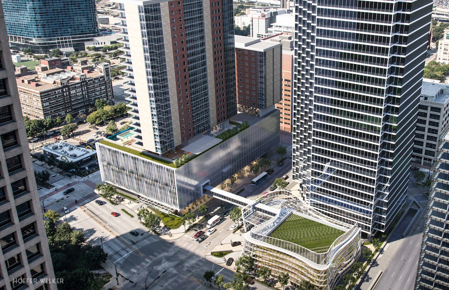 These are renderings for the planned $350M redevelopment of Bank of America Plaza and the...